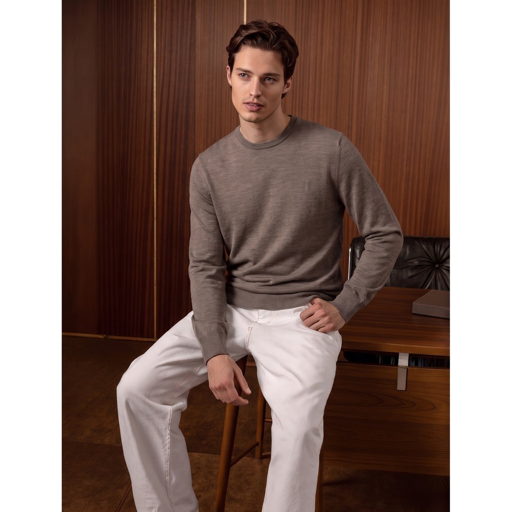 AllSaints Mode Merino Crew Sweater Medium Taupe Brown Wool Excellent Ramskull